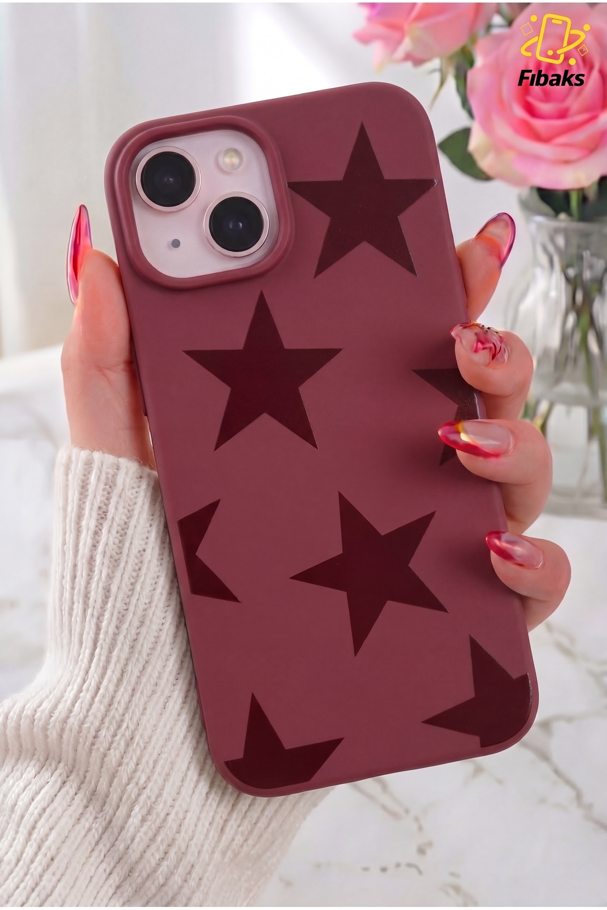 Fibaks iPhone 15/14/13 Kılıf Siyah Yıldız Star Desenli Silikon Darbe Emici Klasik Silikon Kapak - Görsel 3