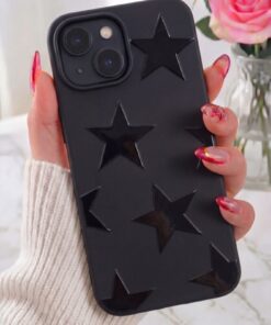 Fibaks iPhone 15/14/13 Kılıf Siyah Yıldız Star Desenli Silikon Darbe Emici Klasik Silikon Kapak
