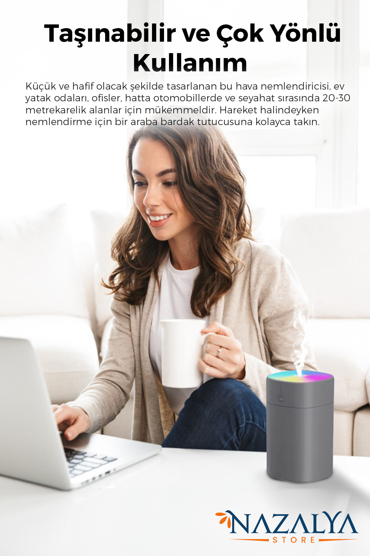 Nazalya 400 ml Ultrasonik Hava Nemlendirici Buhar Makinesi Ve Aroma Difüzörü - Gri Renk - Görsel 3