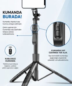Alternative view of Asfal Uzaktan Kumandalı 156 Cm Alüminyum Tripod Ve Selfie Çubuğu Telefon, Kamera, Işık Ve Gopro Uyumlu