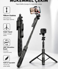 Asfal Uzaktan Kumandalı 156 Cm Alüminyum Tripod Ve Selfie Çubuğu Telefon, Kamera, Işık Ve Gopro Uyumlu