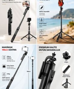 Asfal Uzaktan Kumandalı 156 Cm Alüminyum Tripod Ve Selfie Çubuğu Telefon, Kamera, Işık Ve Gopro Uyumlu - Görsel 3