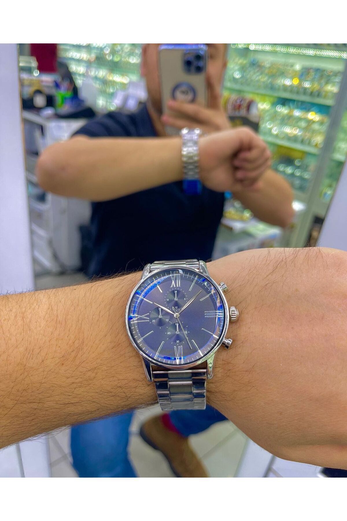 ÇENÇEN Çelik Gümüş Kordon Siyah Kadran Armani Model Iki Renk Erkek Kol Saati - Görsel 3