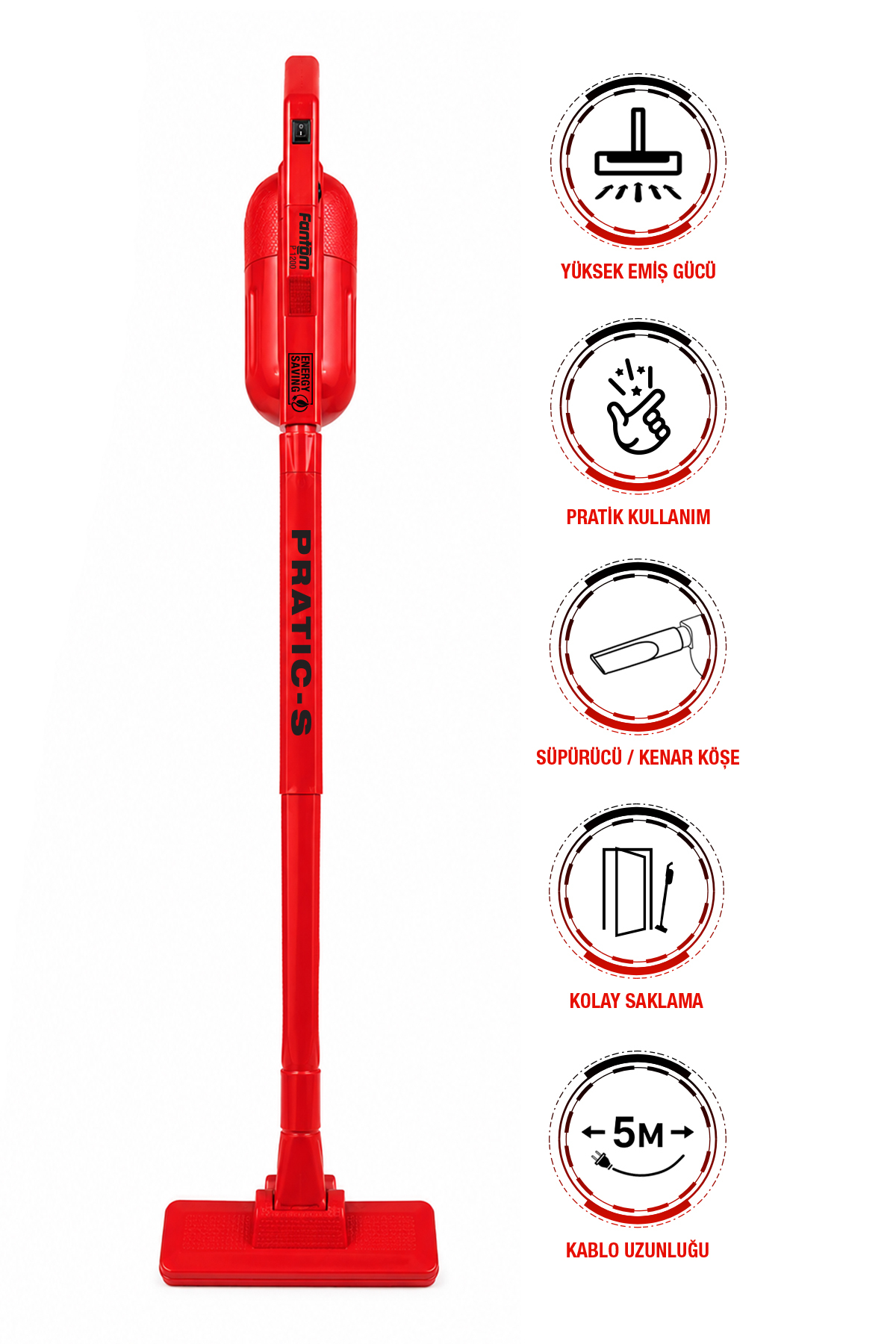 FANTOM Pratıc-S P1200 Toz Torbasız Dikey Süpürge Kırmızı