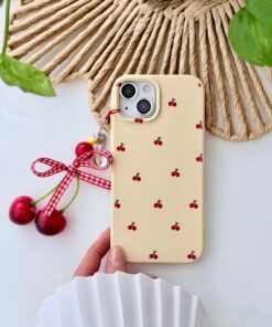 Go Aksesuar Iphone 15 - 14 VE 13 Uyumlu Charm Kiraz Tasarımlı Esnek Silikon Kılıf
