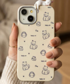 KVK PRİVACY iPhone 13 / 14 / 15 3D Uyuyan Kedi Figürlü Happy Cat Desenli Silikon Telefon Kılıfı