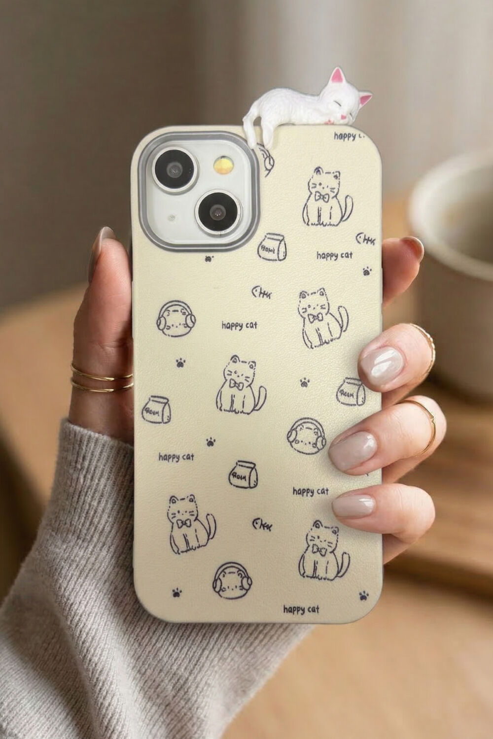 KVK PRİVACY iPhone 13 / 14 / 15 3D Uyuyan Kedi Figürlü Happy Cat Desenli Silikon Telefon Kılıfı - Görsel 2