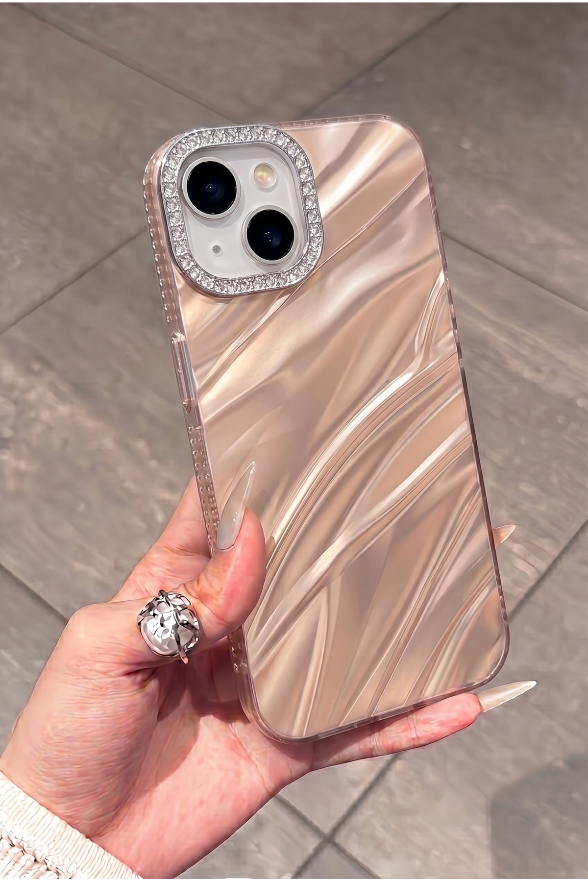 KVK PRİVACY iPhone 13 / 14 / 15 Uyumlu Premium Taşlı Parlak Kılıf – Kamera Çerçeveli, Şık Tasarım, Darbe Emici Pembe