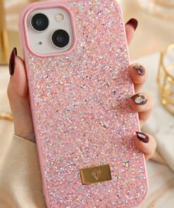 Alternative view of Fibaks iPhone 13/14/15 Kılıf Içi Kadife Elmas Tasarımlı Pembe Taşlı Işıltılı Pırlanta Silikon