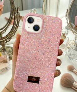 Fibaks iPhone 13/14/15 Kılıf Içi Kadife Elmas Tasarımlı Pembe Taşlı Işıltılı Pırlanta Silikon - Görsel 3