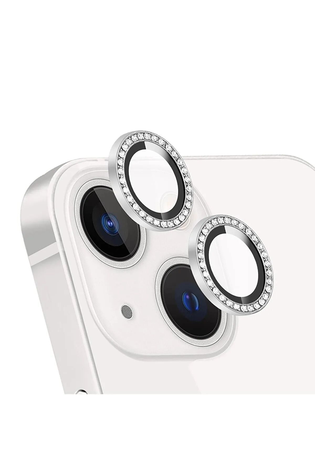 EVAX [Taşlı] iPhone 13 / 13 Mini Uyumlu Taşlı Metal Çerçeveli Kamera Lensi Koruyucu