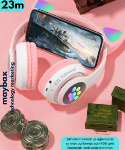 Alternative view of Genel Markalar STN Pembe Kablosuz Bluetooth Kulaklık Led Işıklı Mikrofonlu Kedili Kulaklık
