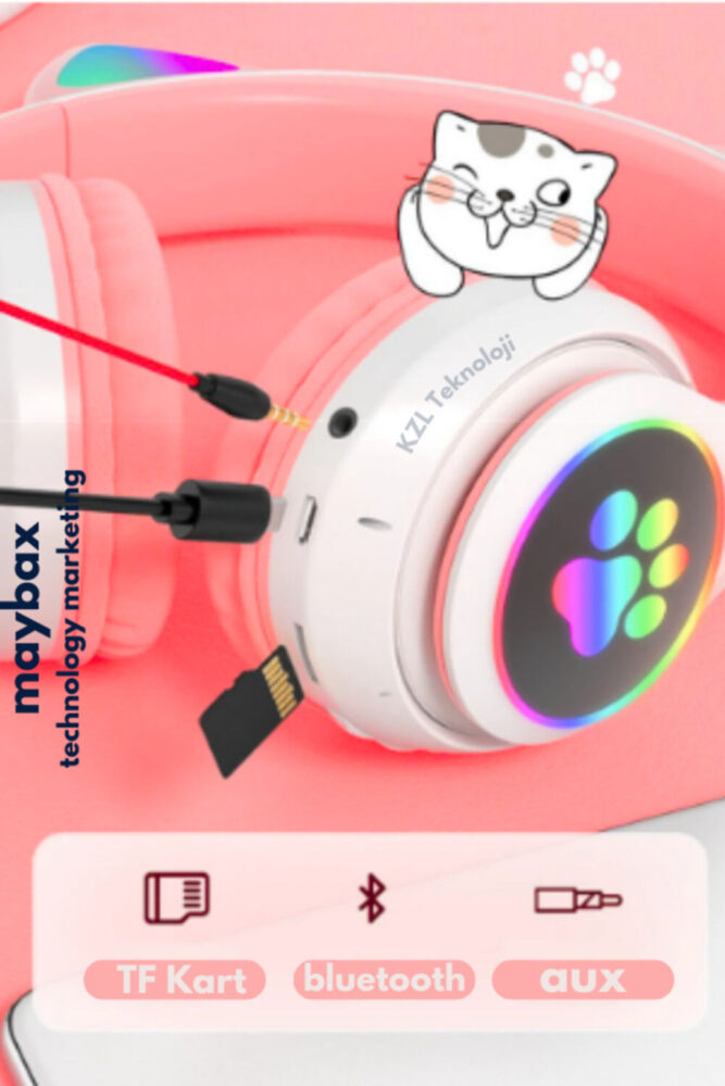 Genel Markalar STN Pembe Kablosuz Bluetooth Kulaklık Led Işıklı Mikrofonlu Kedili Kulaklık - Görsel 3