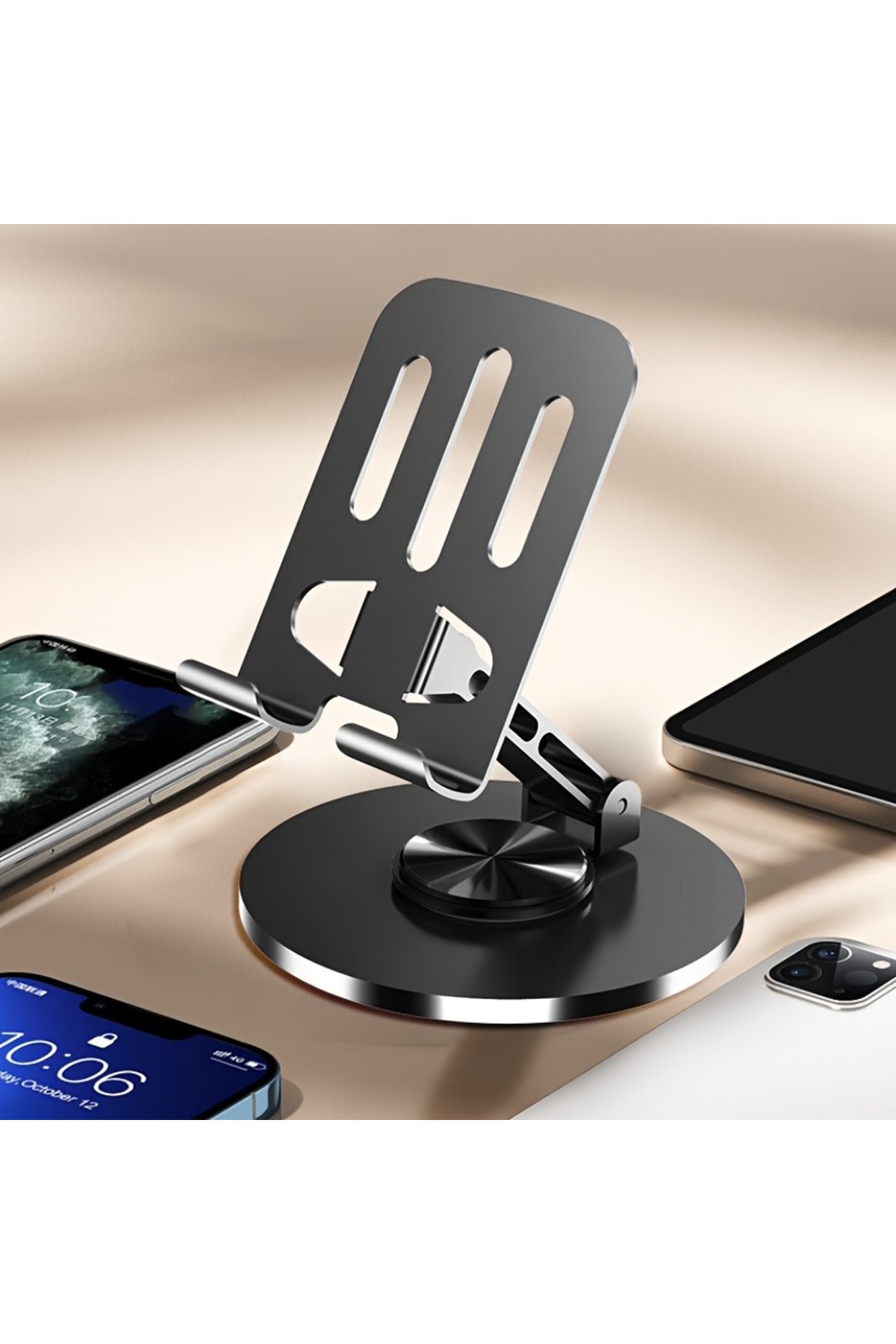 Popidima Yüksek Kalite Metal 360 Dönebilen Ayarlanabilir Telefon Ve Tablet Tutucu Masa Üstü Standı Siyah