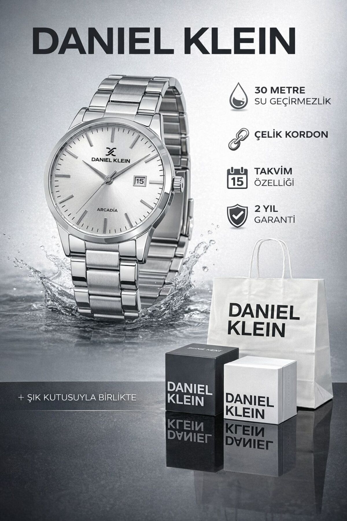 Daniel Klein Yeni Sezon Çelik Kordon Takvimli 30 Mt Suya Dayanıklı Erkek Kol Saati - Görsel 3