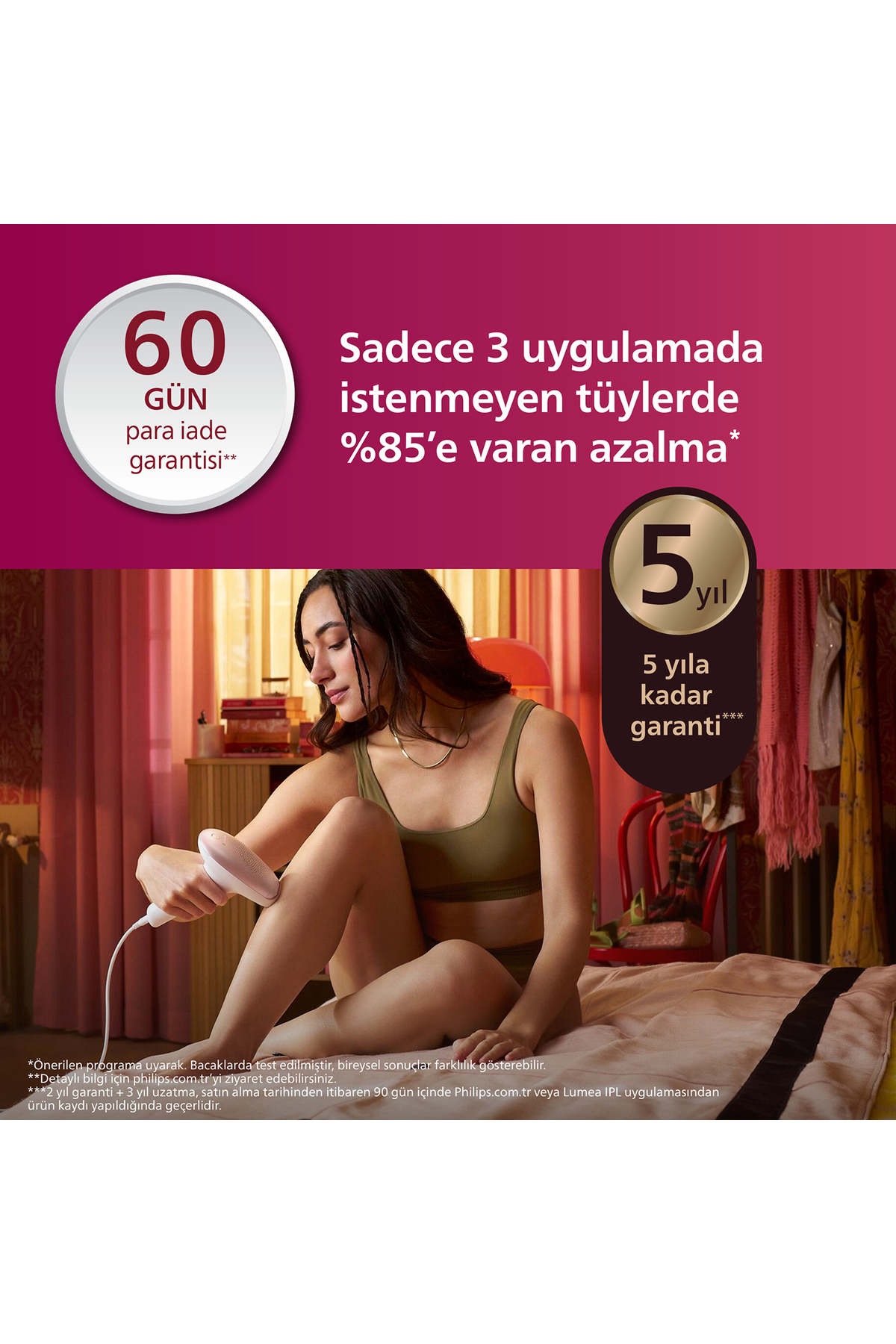 Philips Lumea 7000 Serisi BRI921/00 IPL Tüy Alma, Tüy Kısaltıcı,Vücut ve Yüz için 2 Başlık, Çanta - Görsel 3