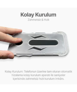Fibaks iPhone 17 Pro Max Takma Aparatlı Kolay Uygulama Siyah Şerit Tam Kapatan Kırılmaz Cam Ekran Koruyucu - Görsel 3