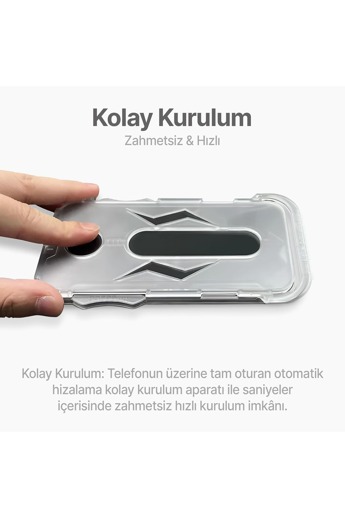 Fibaks iPhone 17 Pro Max Takma Aparatlı Kolay Uygulama Siyah Şerit Tam Kapatan Kırılmaz Cam Ekran Koruyucu - Görsel 3
