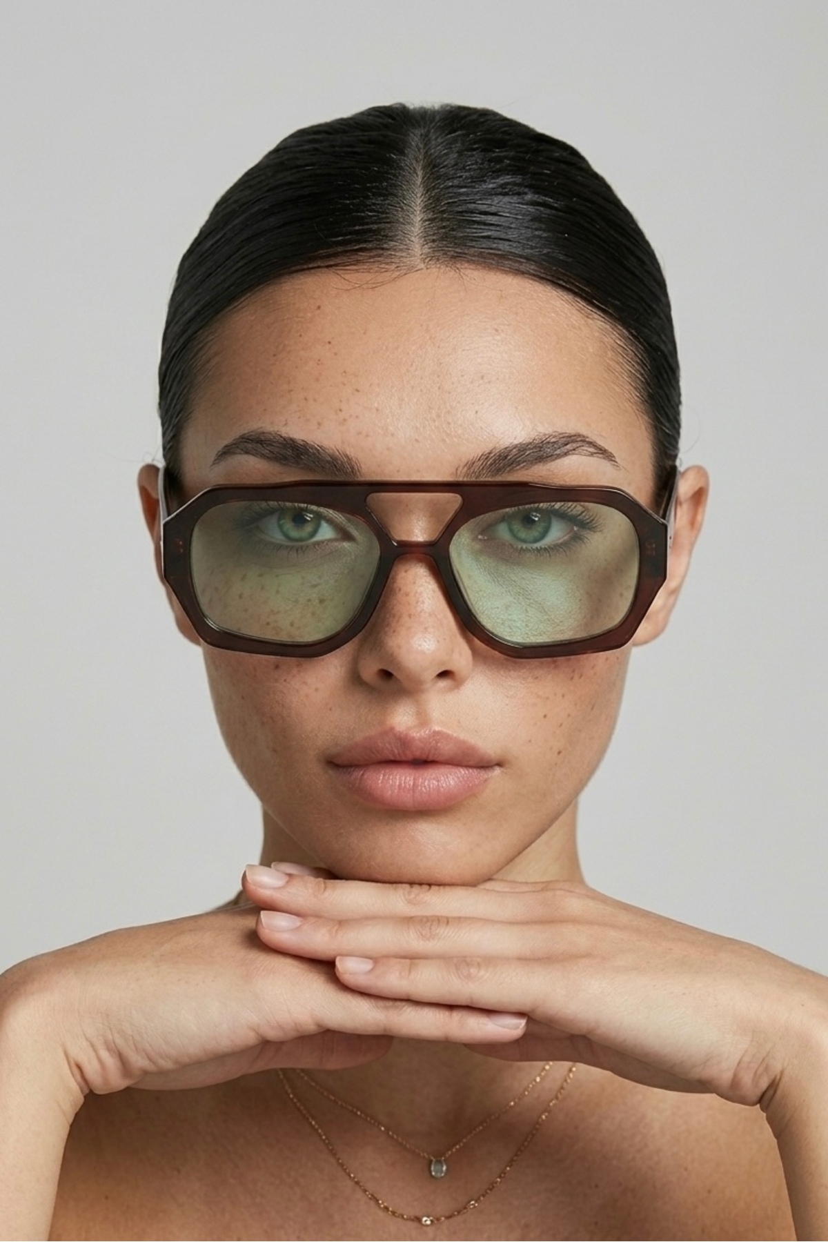 REN EYEWEAR RIVER Kadın Güneş Gözlüğü Kahverengi Çerçeve Yeşil Cam UV400 Korumalı Köşeli Yeni Sezon