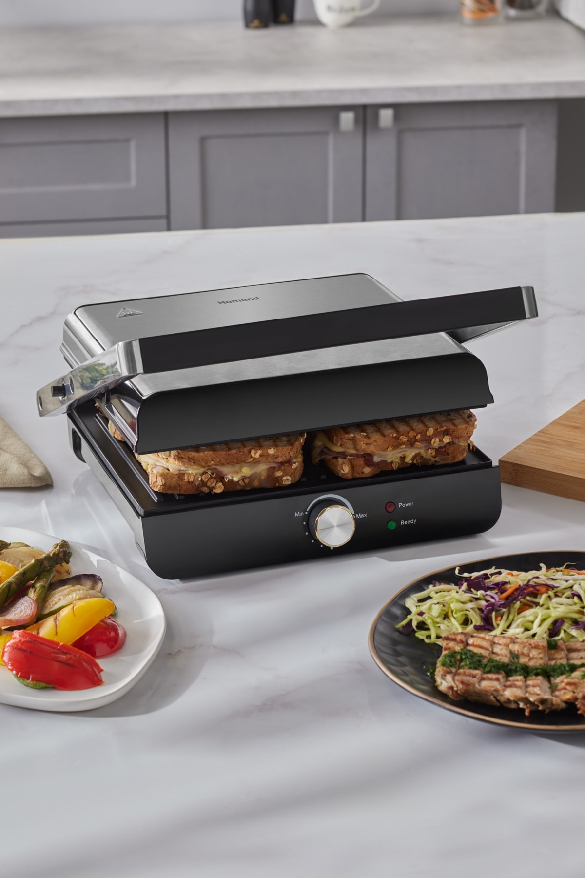 HOMEND Grilliant 1349H 4 Dilim Kapasiteli Gövdeli Döküm Plakalı Tost ve Izgara Makinesi Inox 2000W