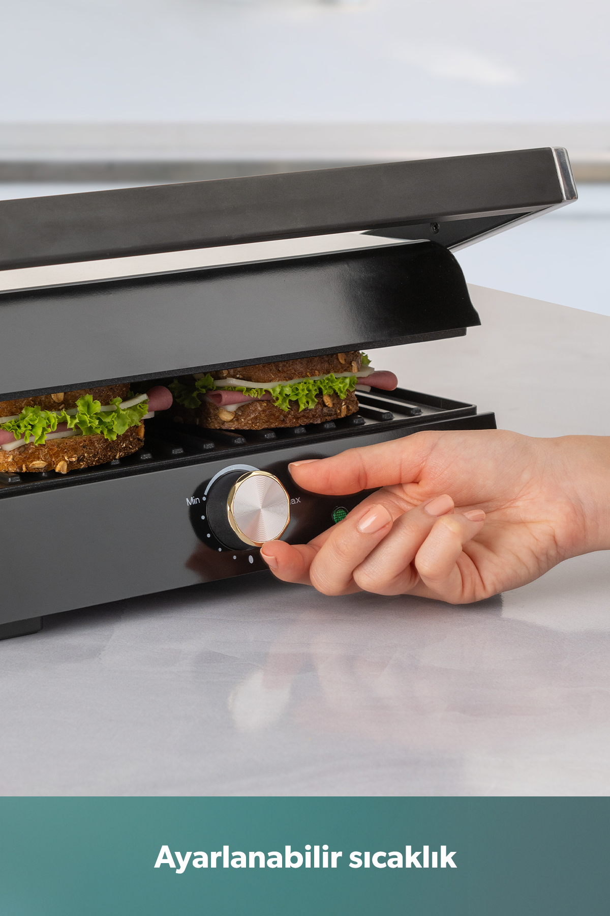 HOMEND Grilliant 1349H 4 Dilim Kapasiteli Gövdeli Döküm Plakalı Tost ve Izgara Makinesi Inox 2000W - Görsel 3