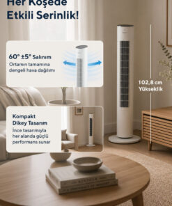 KUMTEL KTF-360 Kule Tipi Vantilatör Beyaz - Görsel 3