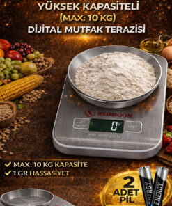 REDMOON 10 KG 1 GR Hassas Dijital Mutfak Terazisi Paslanmaz Çelik Tartı + 2 Pil Hediyeli