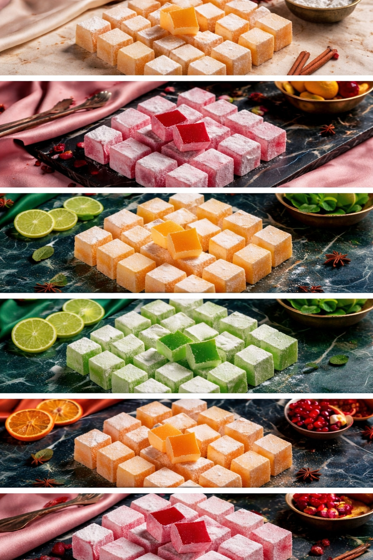 Şener MEYVE AROMALI AVANTAJ LOKUM PAKETİ SADE-GÜLLÜ-NARLI-PORTAKALLI-NANELİ-LİMONLU LOKUM 250 GR X 6 ADET