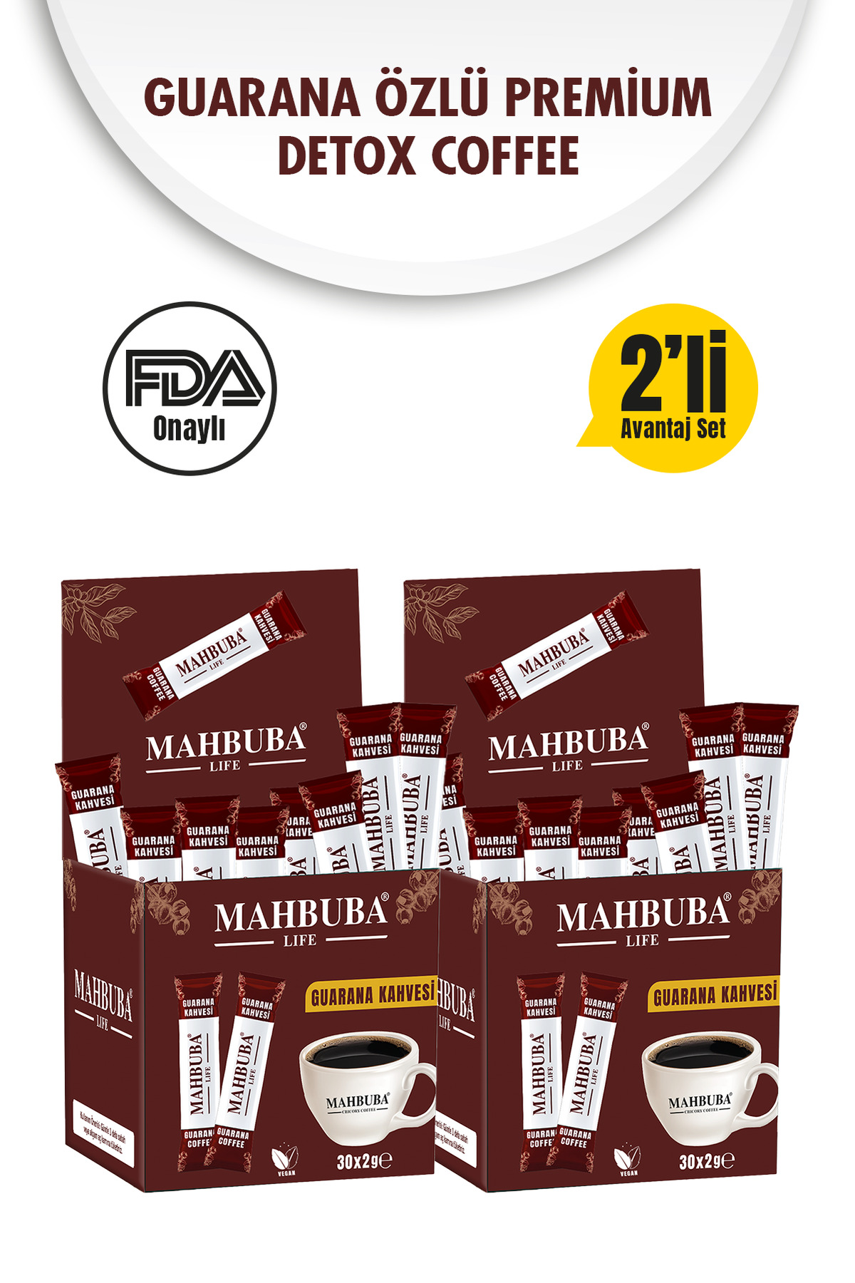 Mahbuba Guarana Özlü Premium Kahve Gün Boyu Enerji 2x60gr ( 2 Aylık 60 Kullanım )