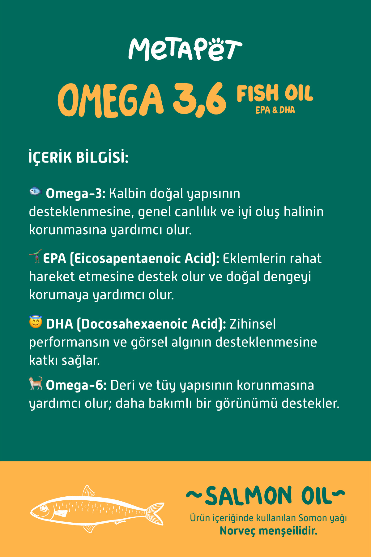 Metapet Kediler için Balık Yağı, Premium Norveç Somonu Yağı, Omega 3 ve 6, Yüksek EPA-DHA - Görsel 3