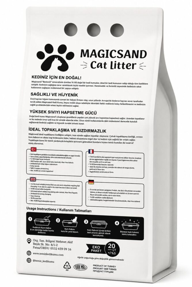Magic Sand Cat Litter Active Carbon Kedi Kumu Kalın Taneli 20 Lt - Görsel 2