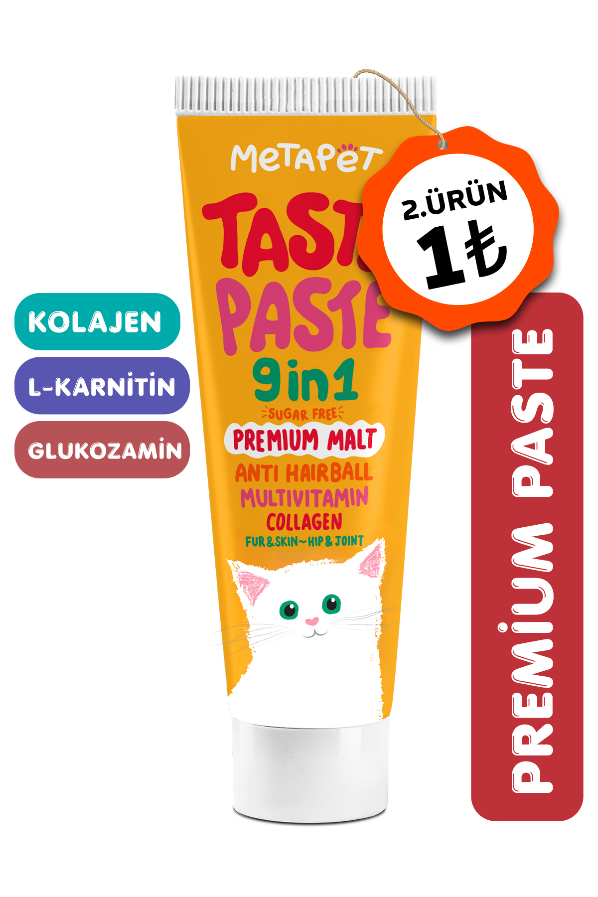 Metapet Kediler için 9in1 MultiVitamini Macunu, Tüy Eklem Glukozamin Yavru Sağlığı Destekleyici Malt 100ML