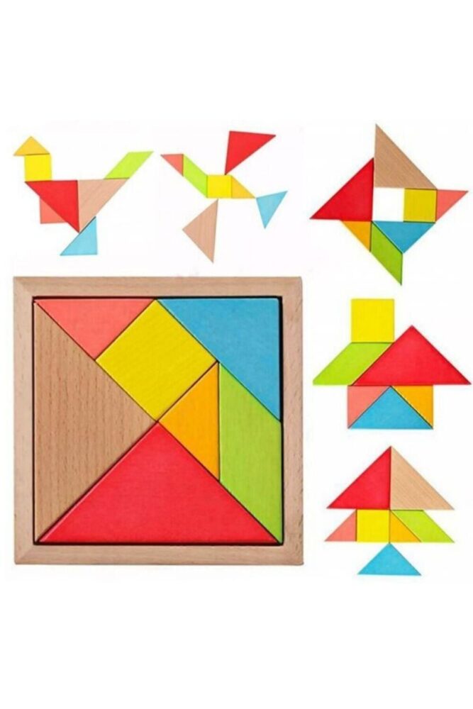 Genel Markalar Wooden Toys Doğal Ahşap Eğitici Oyuncak 7 Parça Orta Tangram