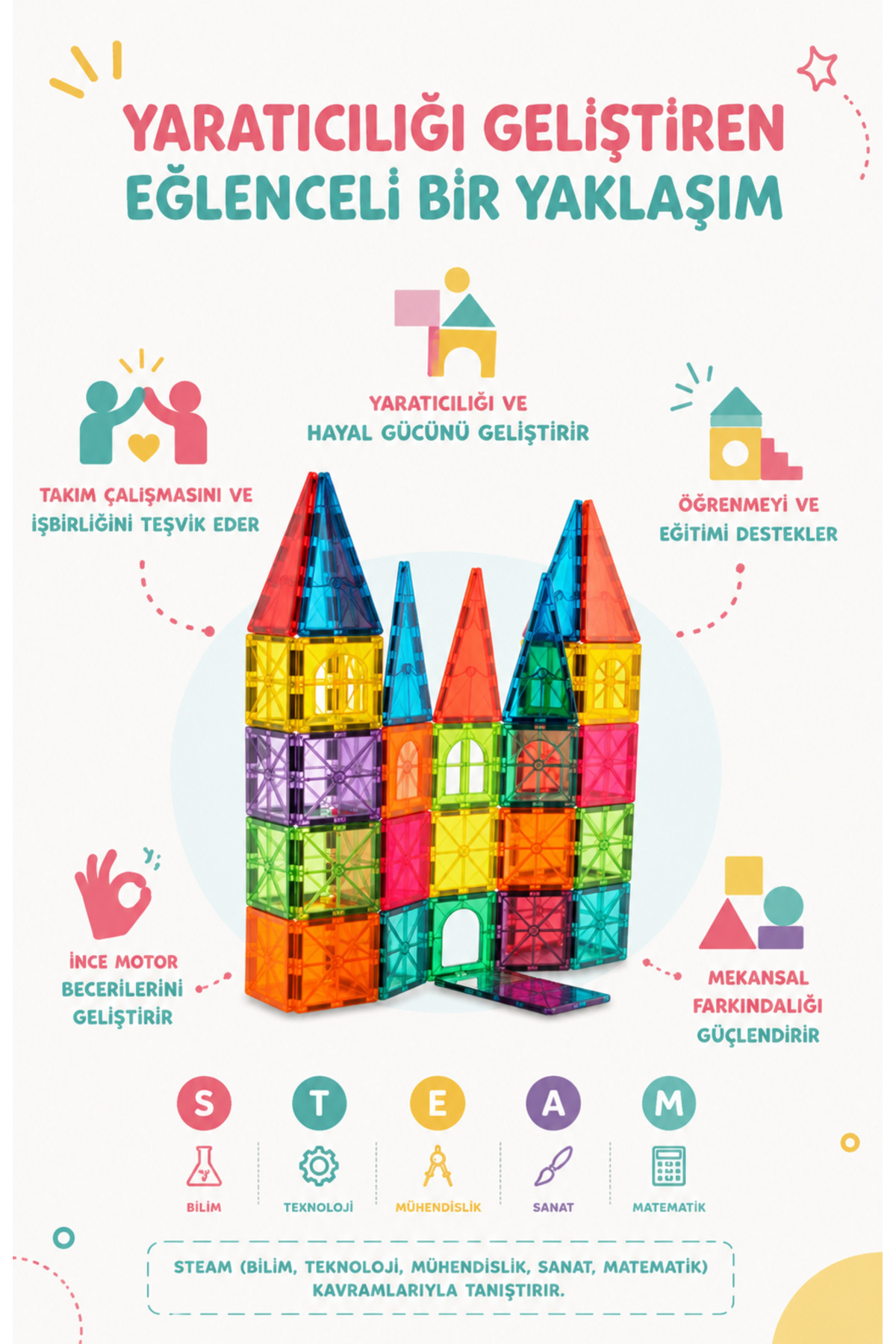ASlife Home 78 Parça Manyetik Yapı Blokları Mıknatıslı Bloklar Fermuarlı Taşıma Poşeti Hediyeli - Görsel 3