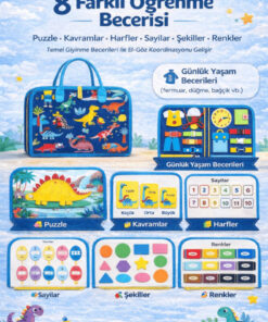 Alternative view of robokids Montessori Busy Board Keçe Aktivite Kitabı | 8 Sayfa Dinazor Temalı