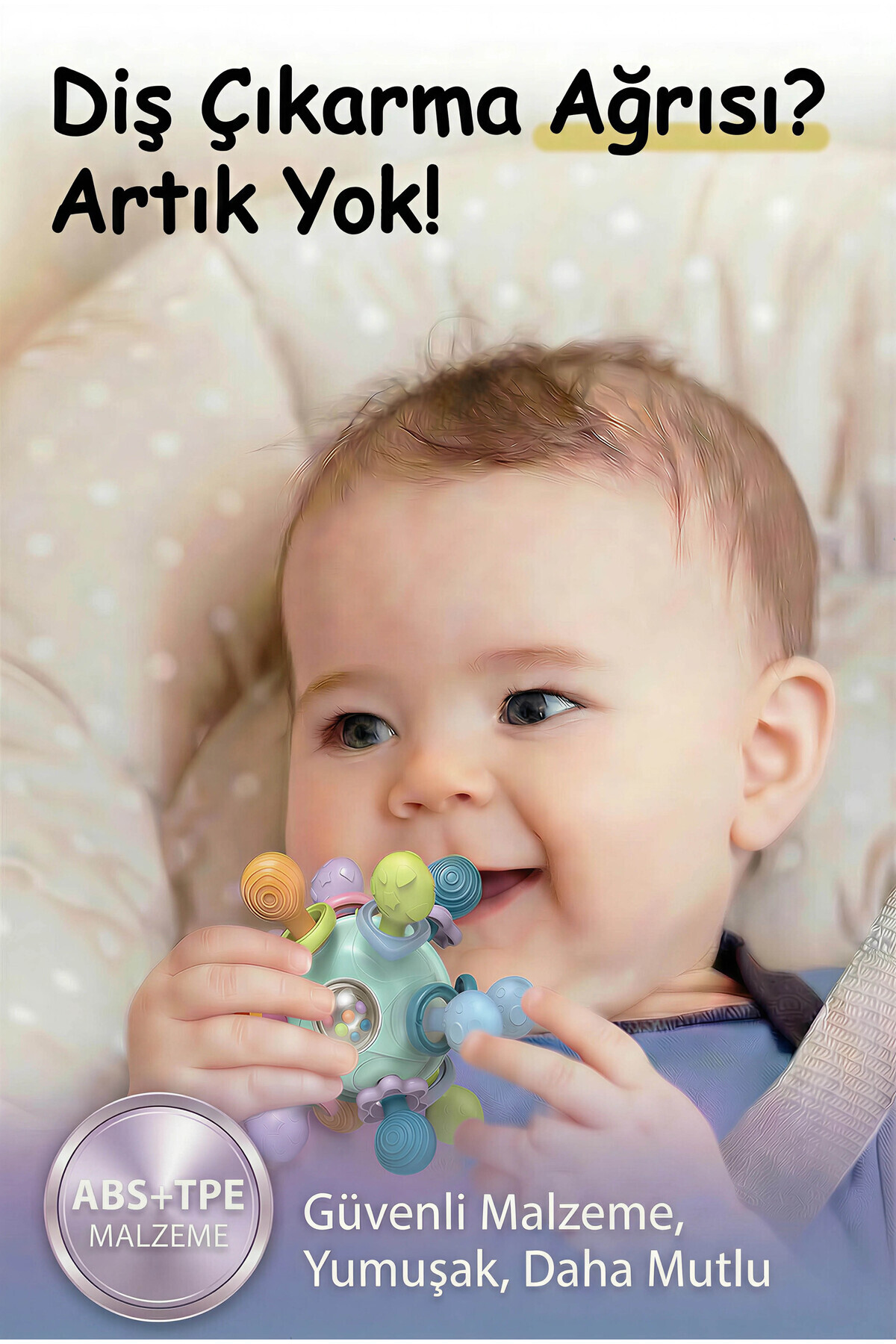 BBSKY Montessori Eğitici Bebek Diş Kaşıyıcı Top- BPA İçermez Diş Kaşıma Çıngırağı - Yenidoğan Zeka Geliştirici Oyuncak - Görsel 3