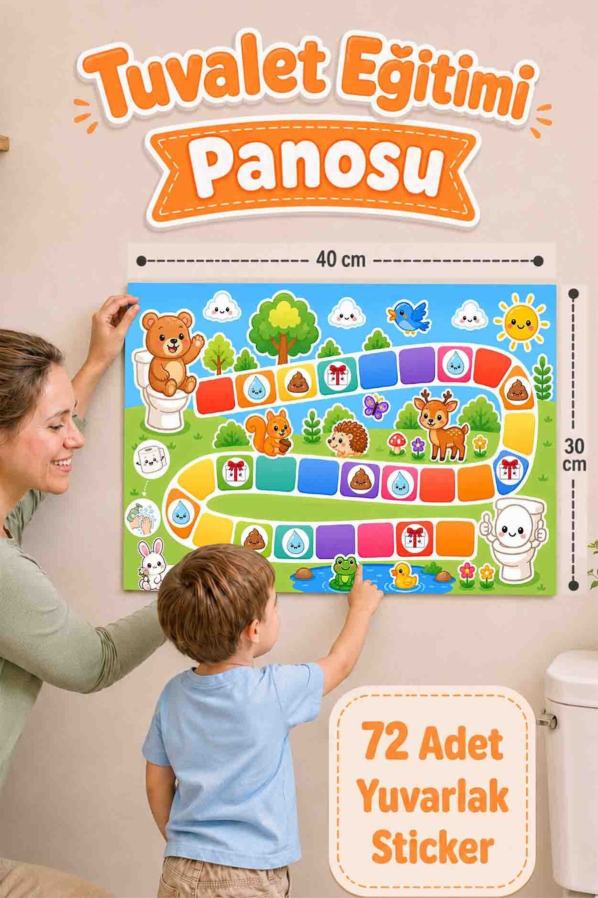 papermoods Eğlenceli ve Eğitici Tuvalet Eğitimi Sticker Panosu - Sevimli Sticker