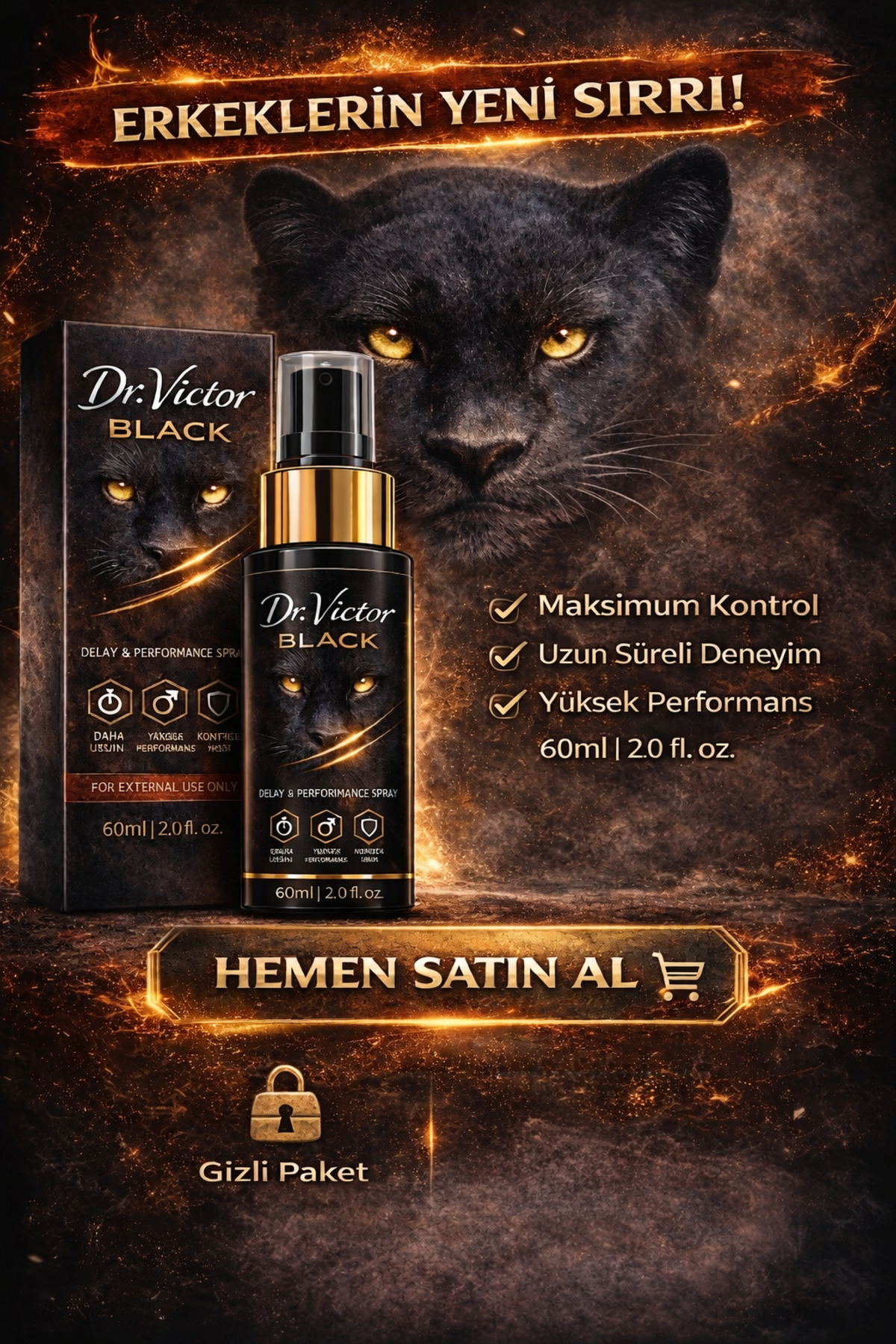 DR VİCTOR BLACK Erkek Uzun Deneyim sprey Orjinal Kutulu 60 ml - Görsel 3