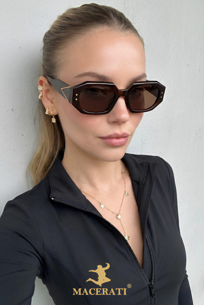 MACERATİ Piantazo Unisex Kahverengi Kare Çerçeve Vintage Uv400 Güneş Gözlüğü