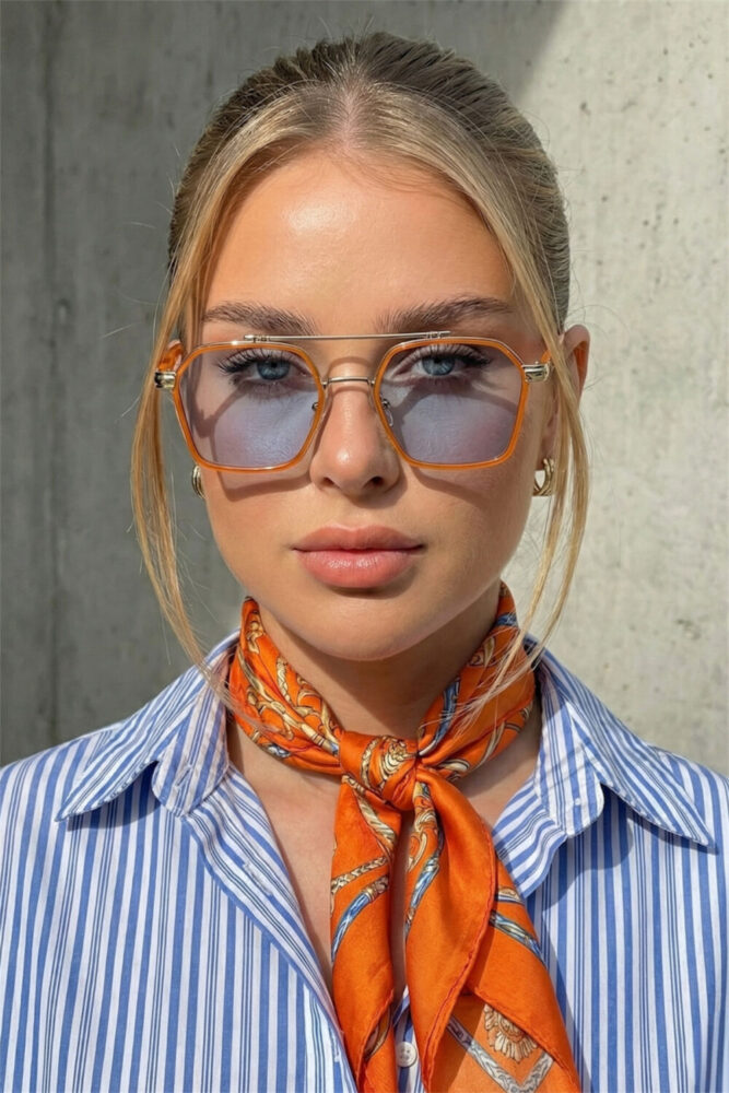 Eyesofia Bild Unisex Vintage Mavi Cam Turuncu Çerçeve Güneş Gözlüğü - Görsel 2