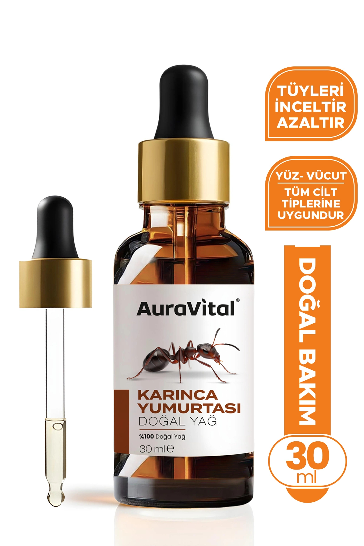 AuraVital Karınca Yumurtası Yağı 30 Ml Doğal Yağ– Tüy Azaltıcı, Epilasyon Sonrası Cilt Bakım Yağı