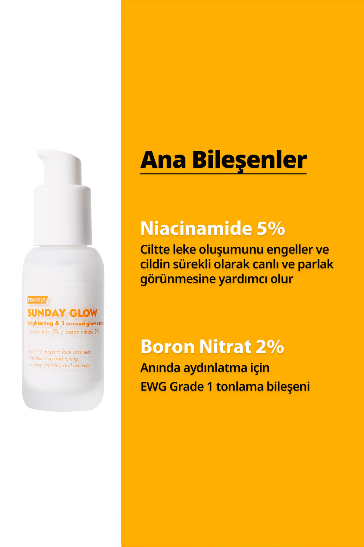 FRANKLY Sunday Glow %5 Niacinamide Içeren Cilt Tonu Eşitleyici, Aydınlatıcı Ve Leke Karşıtı Serum 37ml - Görsel 3