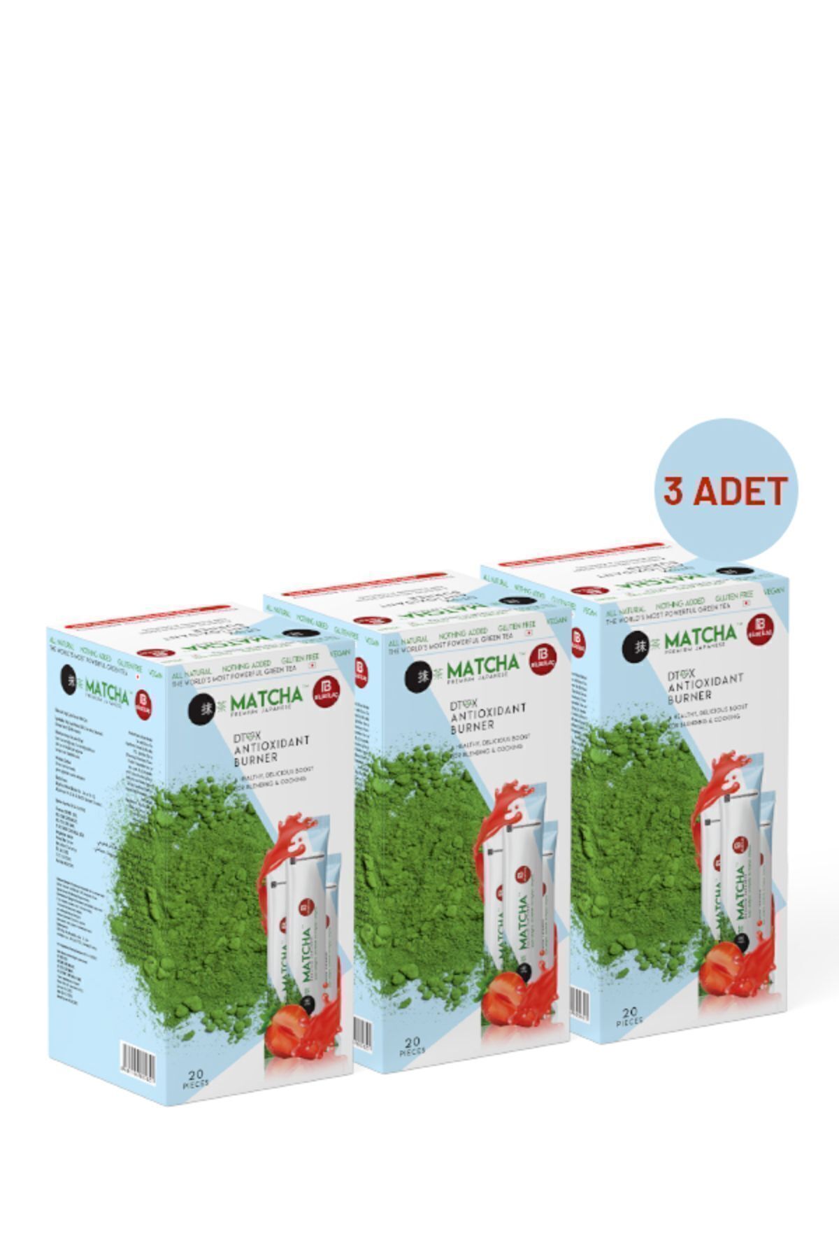 Bilge İlaç Matcha Premium Japanese Premium Japanese Çilek Aromalı Detox Burner Form Matcha Çayı 3 Kutu