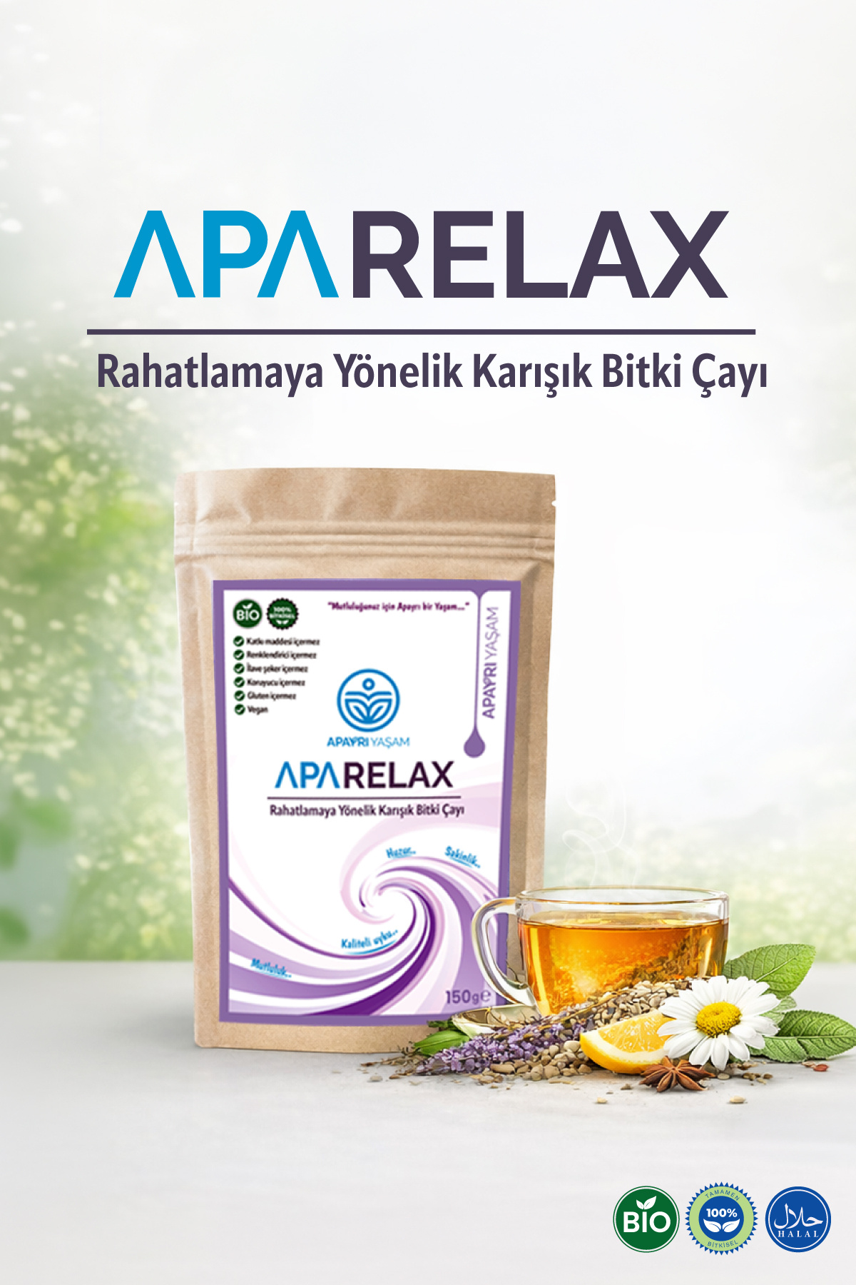 Apayrı Yaşam Uyku Düzenleyici, Stres Giderici, Panik Atak Rahatlatıcı Bio Çay Karışımı % 100 Bitkisel Aparelax