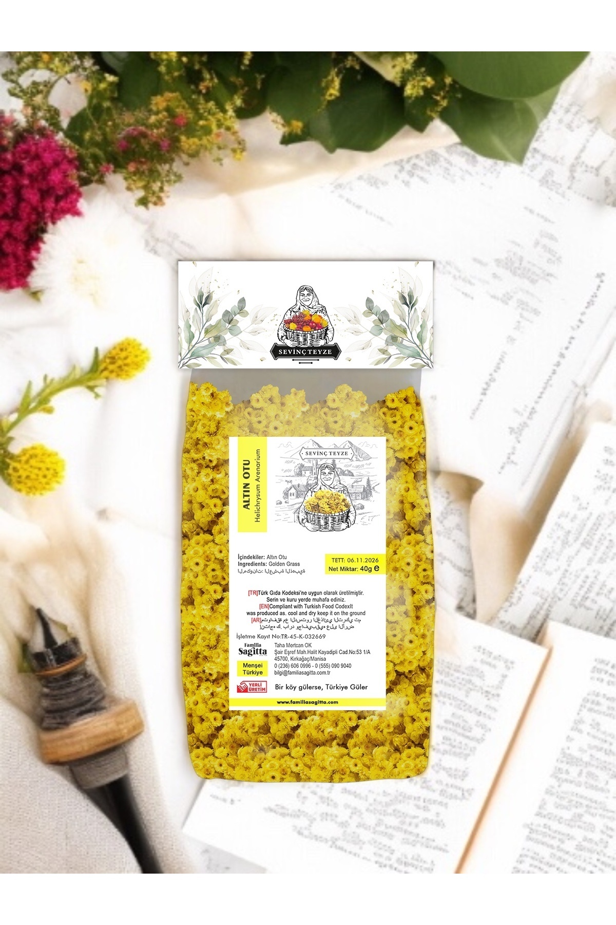 Organik Teyze Sevinç Teyze Altın Otu, Ölmez Çiçek, Sarı Solmaz, Helichrysum Arenarium 40g - Görsel 3