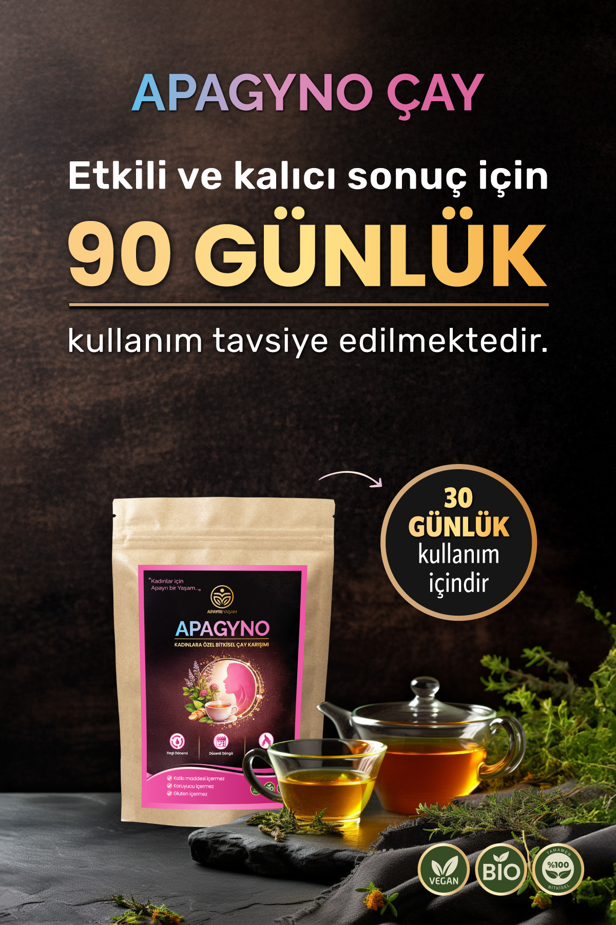 Apayrı Yaşam Regl, Kistler, PCOS, Hormon Dengesine Yardımcı Bio Çay Karışımı % 100 Bitkisel APAGYNO - Görsel 3