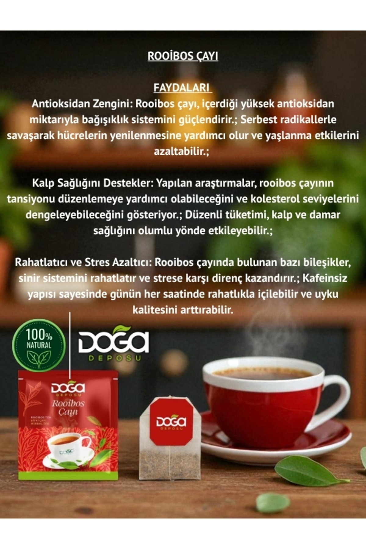 DOĞA DEPOSU Rooibos Çayı – Kafeinsiz Antioksidan Gücü Yüksek Kırmızı Çay - Görsel 3
