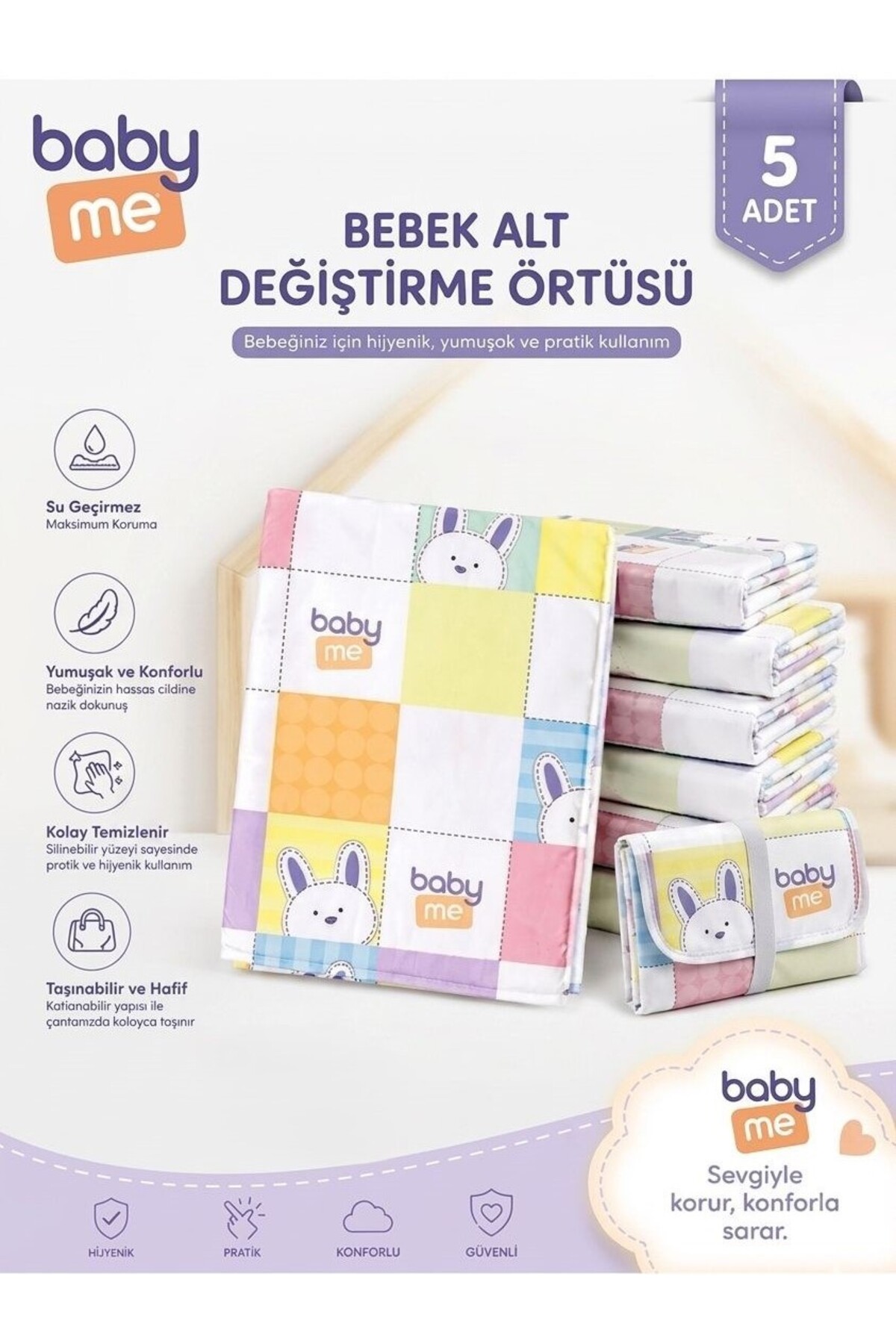 tinymaya Pofuduk Bebek Alt Değiştirme Örtüsü 60x60 Cm 5 Adet
