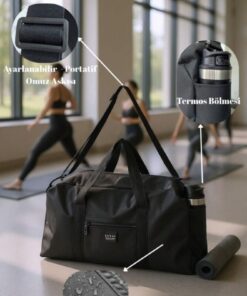 KAFFAA Unisex Uzun Askılı Termos Bölmeli Kadın Ve Erkek Kullanabilir Seyahat Fitness Ve Spor Çantası