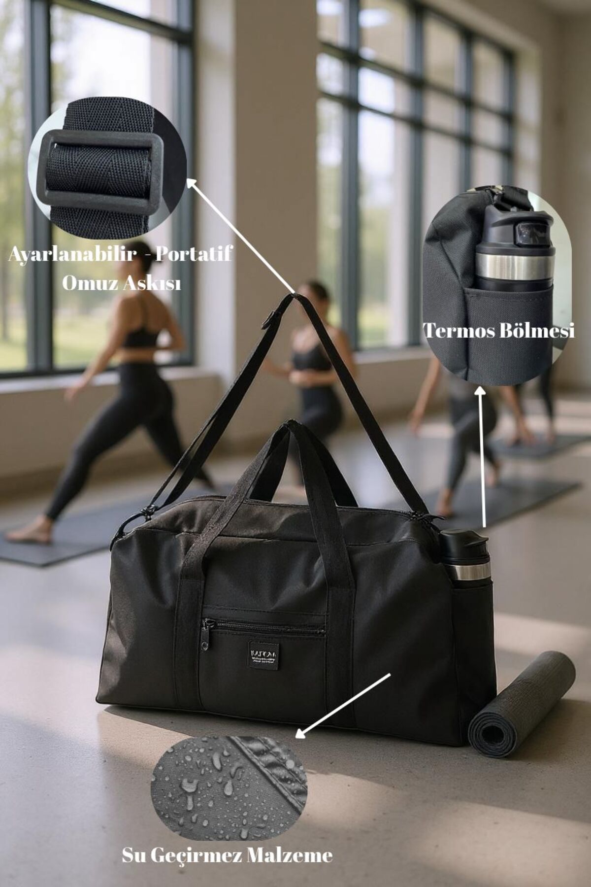 KAFFAA Unisex Uzun Askılı Termos Bölmeli Kadın Ve Erkek Kullanabilir Seyahat Fitness Ve Spor Çantası